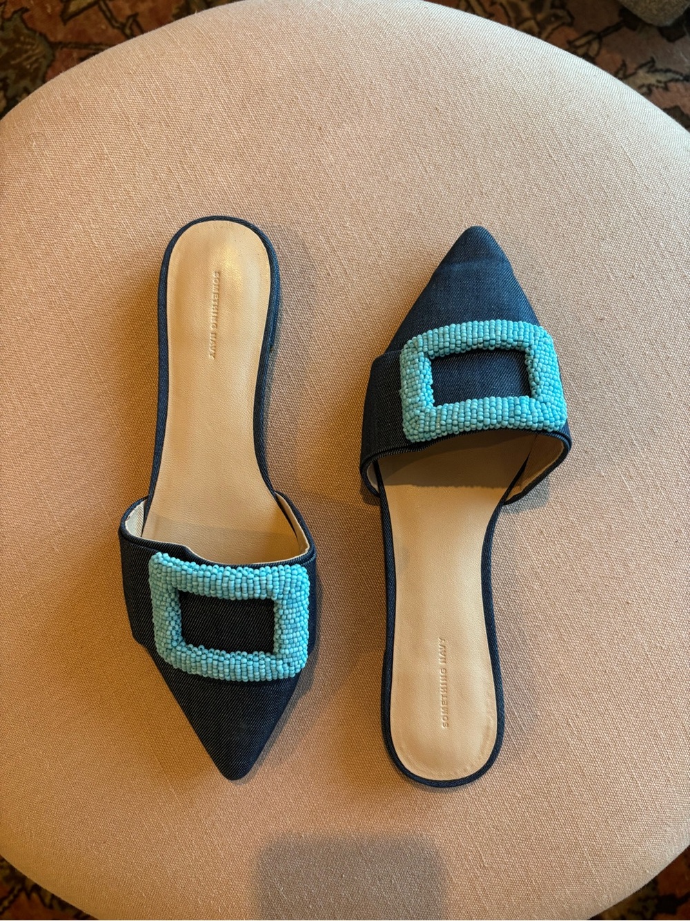 Denim Pointed Toe Mules